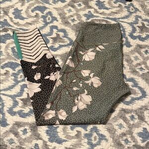 Black and Green Leggings with Floral Design
